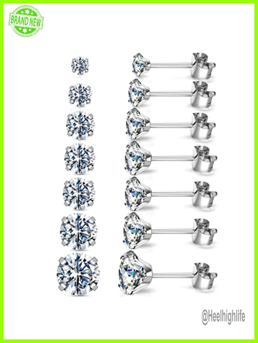 Hypoallergenic Titanium Stainless Steel Cubic Zirconia Stud Earrings Set